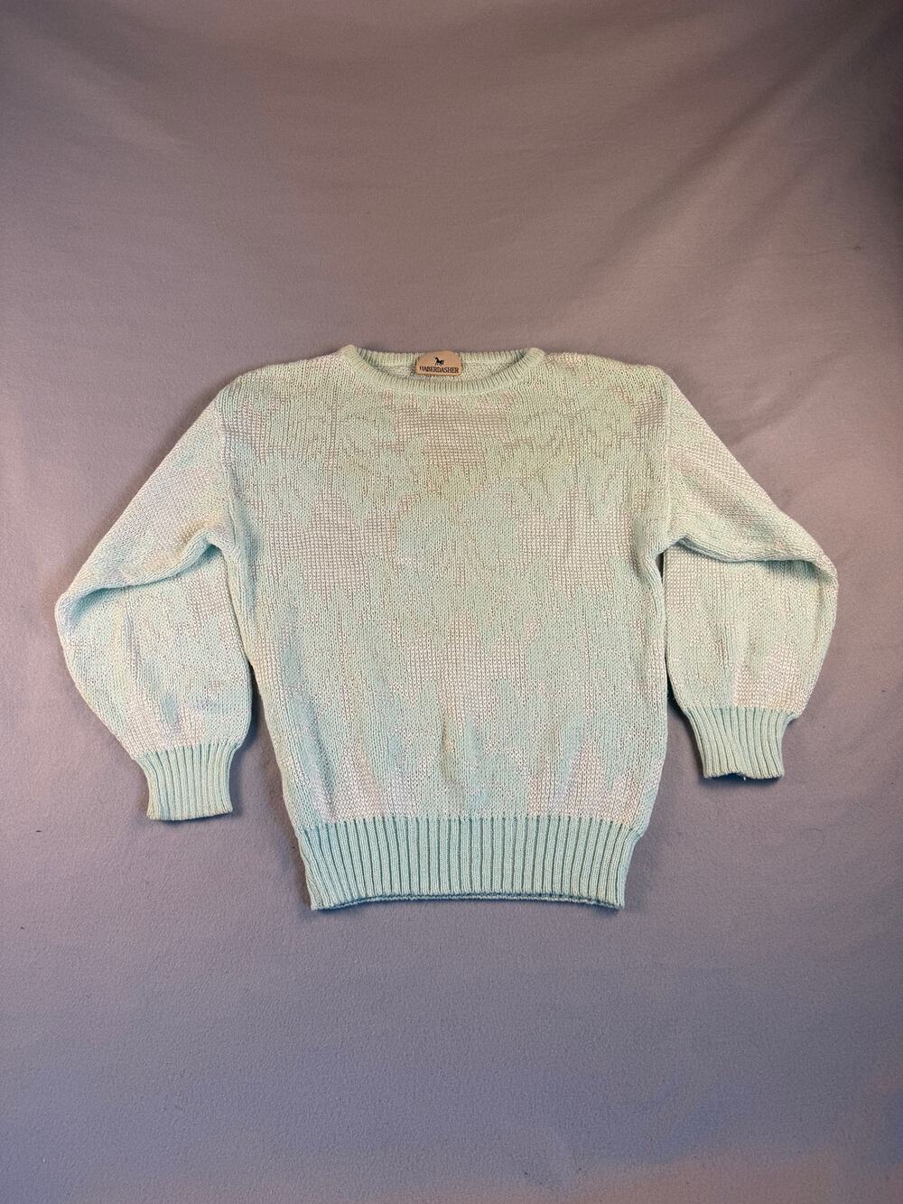 Vintage Haberdasher Sweater Womens S Green Balloon Sleeve Metallic Knit Floral